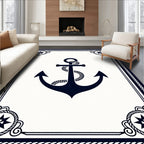 Navy Anchor Compass Rose Border Rug
