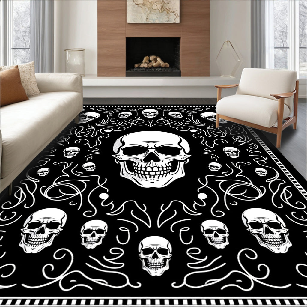 Black White Skull Bandana Swirl Rug