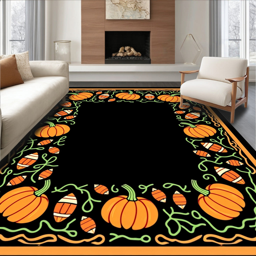 Orange Pumpkin Vine Football Border Rug