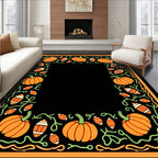 Orange Pumpkin Vine Football Border Rug