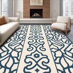 Deep Blue Filigree Scrollwork Panel Rug