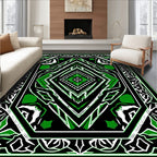 Dynamic Green and Black Geometric Diamond Rug