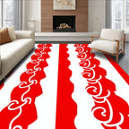 Bold Red White Chain Swirl Stripe Rug