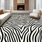 Bold Black White Curvy Striped Rug