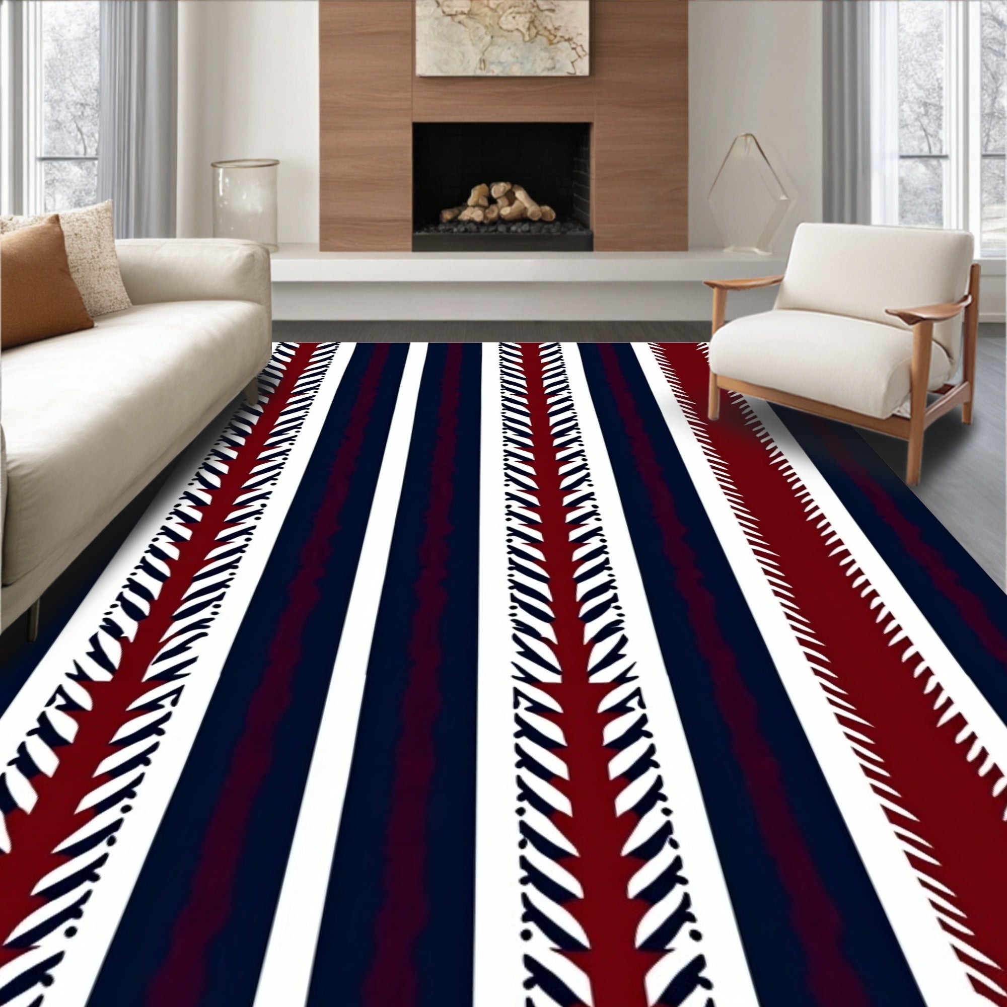 Crimson White Navy Vertical Stripe Accent Rug