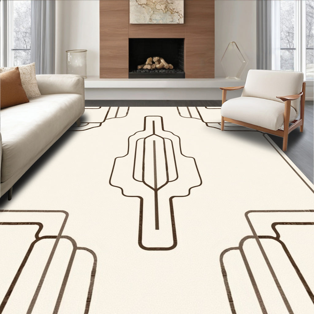 Cream and Brown Art Deco Lines Rug
