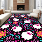 Whimsical Sheep Floral Swirl Rug