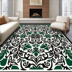 Ornate Emerald Black Floral Scroll Rug