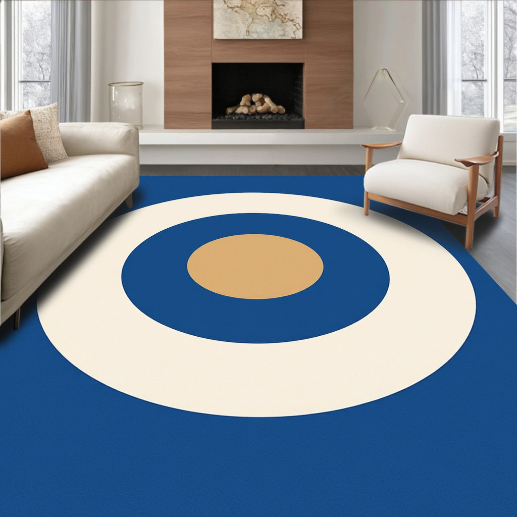 Retro Blue Ochre Concentric Circles Rug