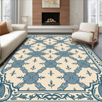 Classic Blue Floral Lattice Border Rug