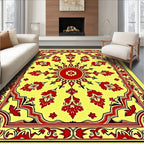 Vibrant Red Floral Sun Yellow Rug