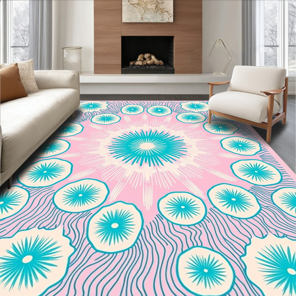 Radiant Teal Sunburst Bloom Rug