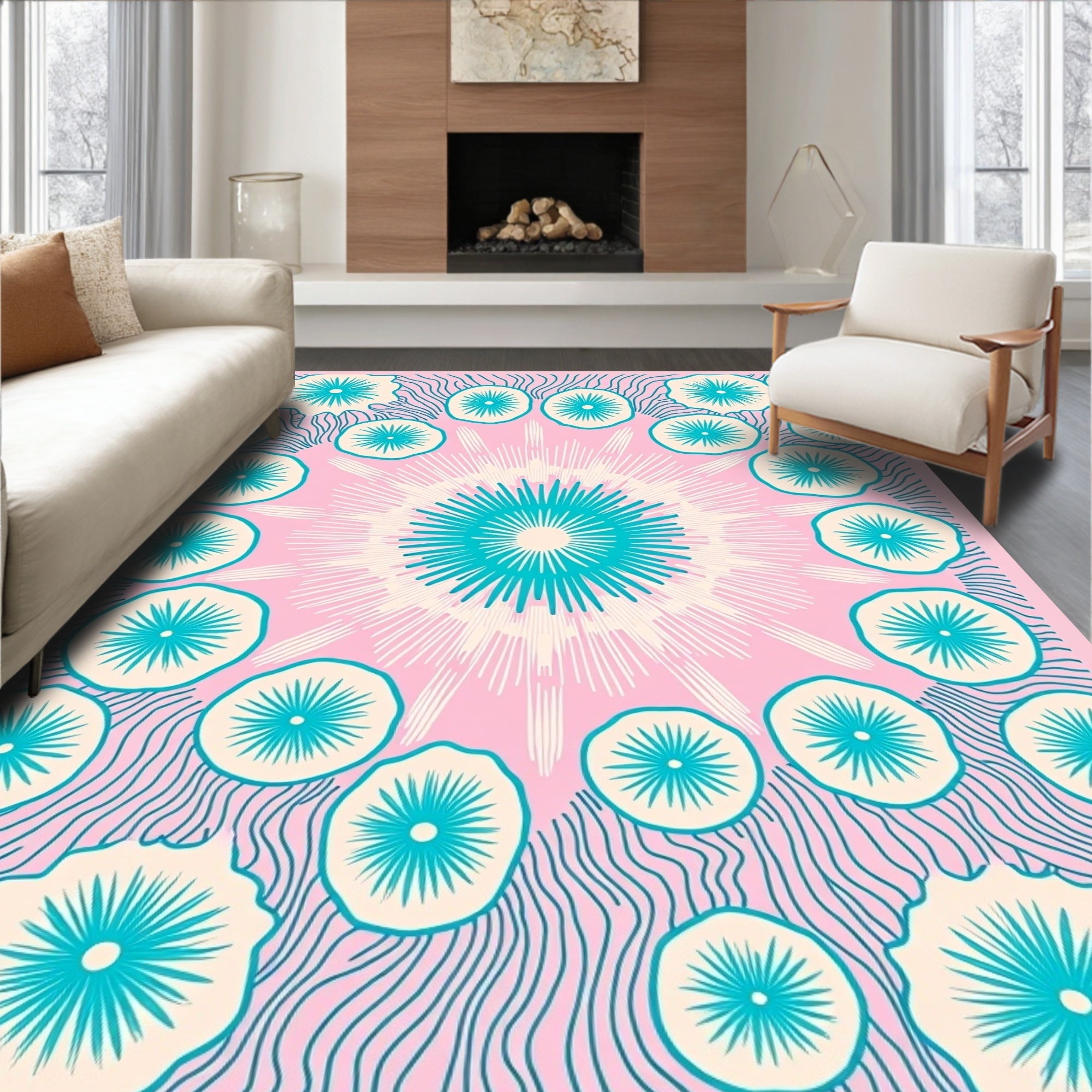 Radiant Teal Sunburst Bloom Rug