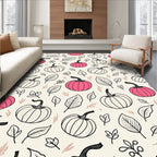 Bold Pink Pumpkin Leafy Fall Motif Rug