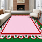 Red Green Floral Border Pink Center Rug