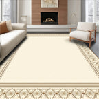Ornate Cream Brown Geometric Border Rug