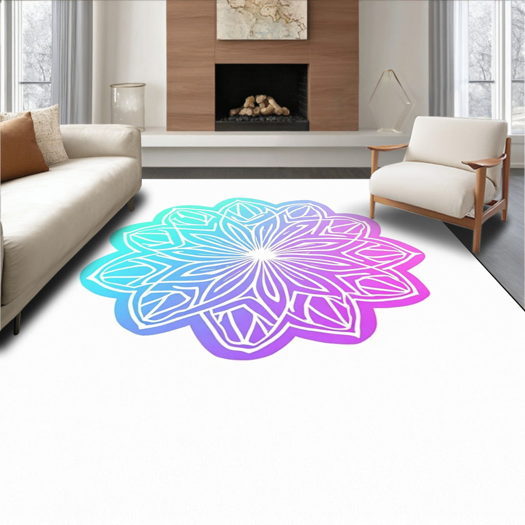 Ombre Teal Purple Mandala Bloom Rug