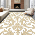 Elegant Beige Floral Scrollwork Rug