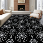 White Ornamental Starburst Black Background Rug