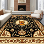 Dramatic Tiger Face Black Gold Floral Rug