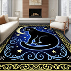 Cosmic Black Cat Moon Night Rug