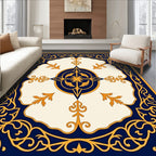 Gold Blue Ornate Medallion Center Rug