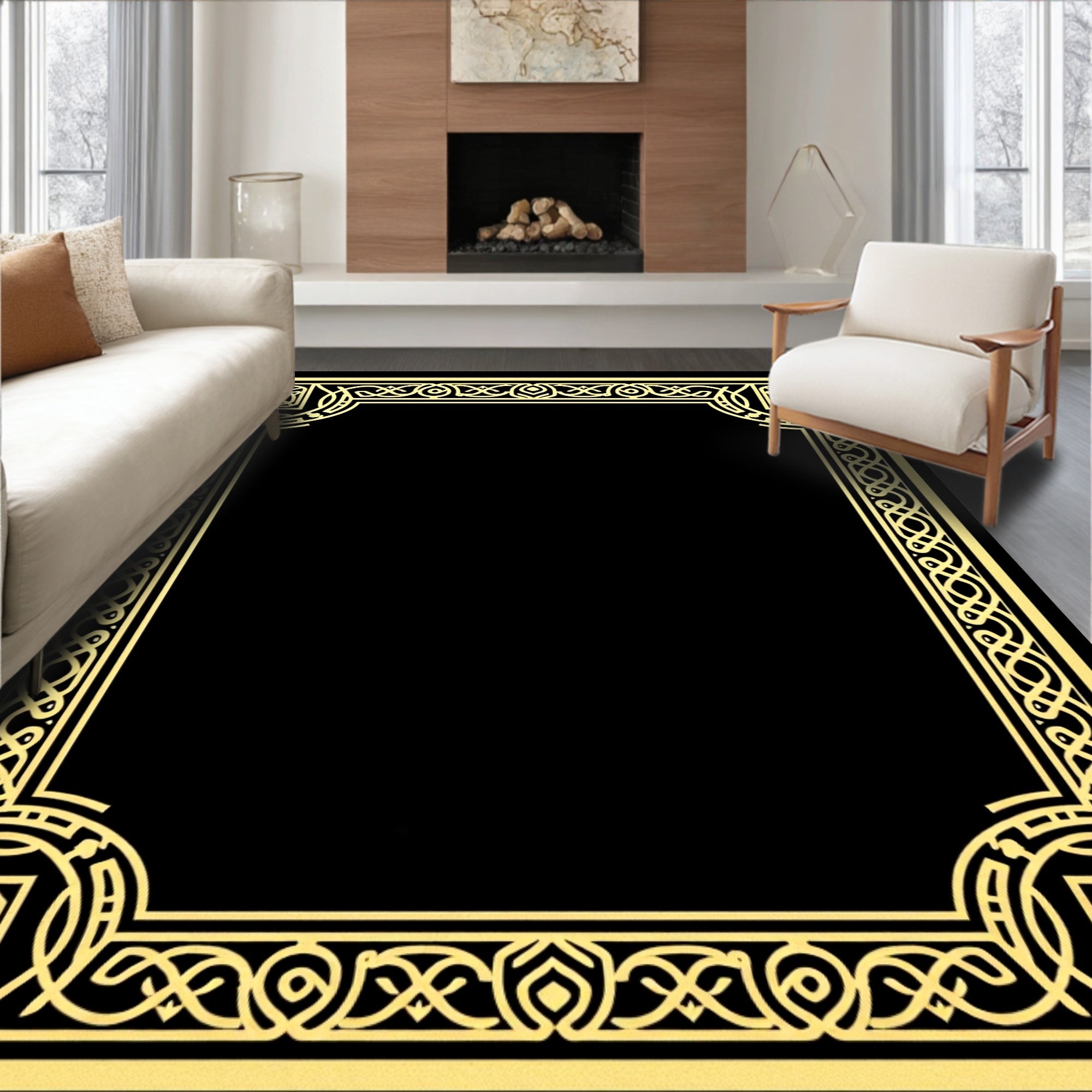 Golden Celtic Knot Border Frame Rug