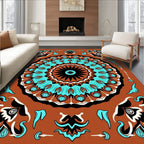 Sunburst Turquoise Medallion Terra Cotta Rug