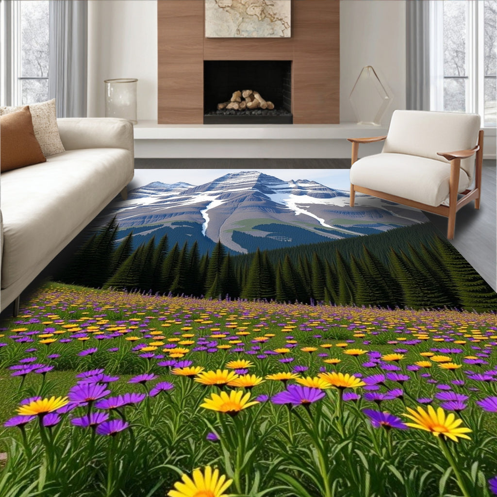 Alpine Meadow Purple Yellow Wildflower Rug