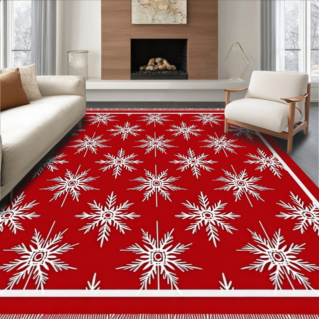 Vibrant Red Snowflake Motif Rug
