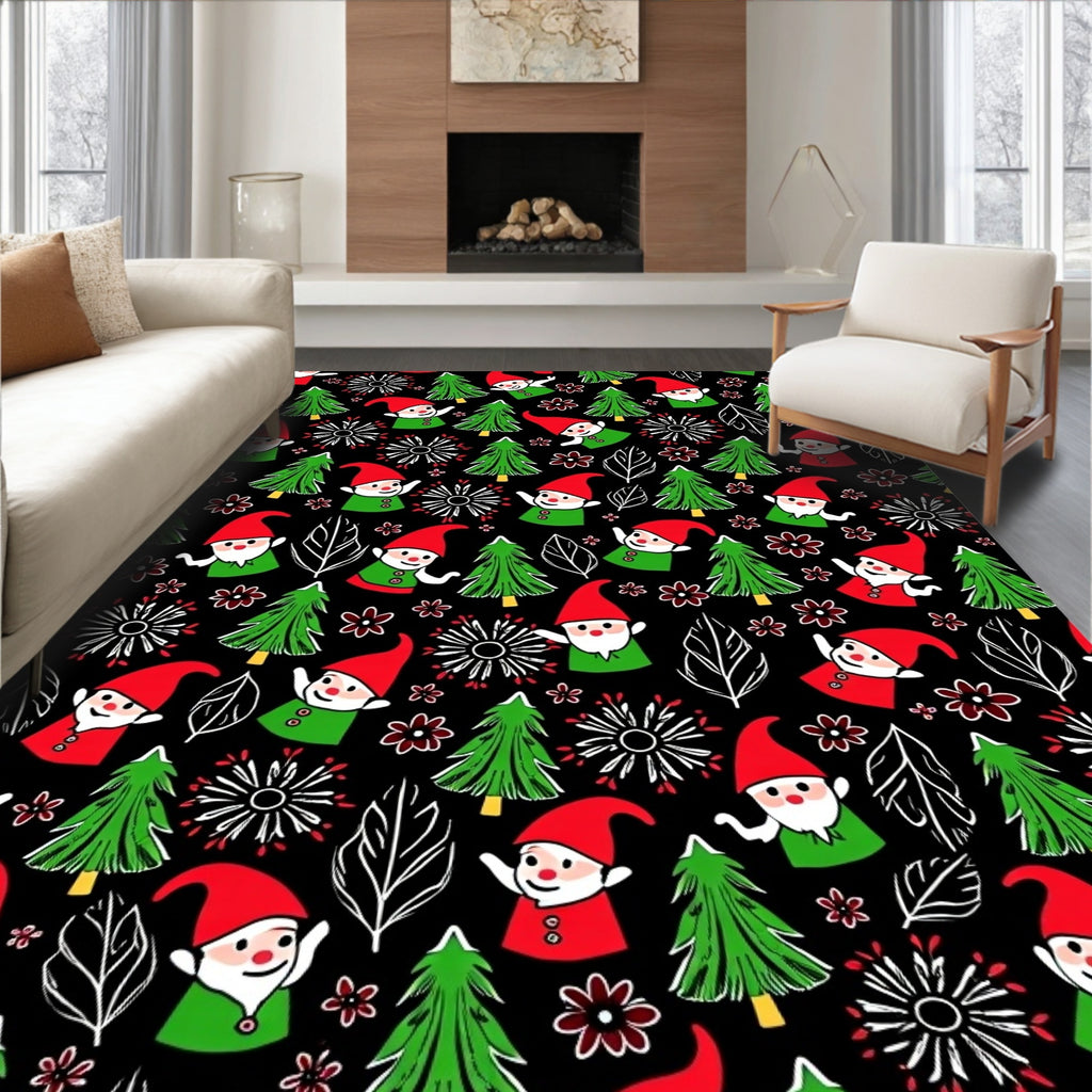 Festive Gnomes And Christmas Trees Rug