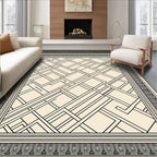 Cream Black Geometric Deco Inlay Rug