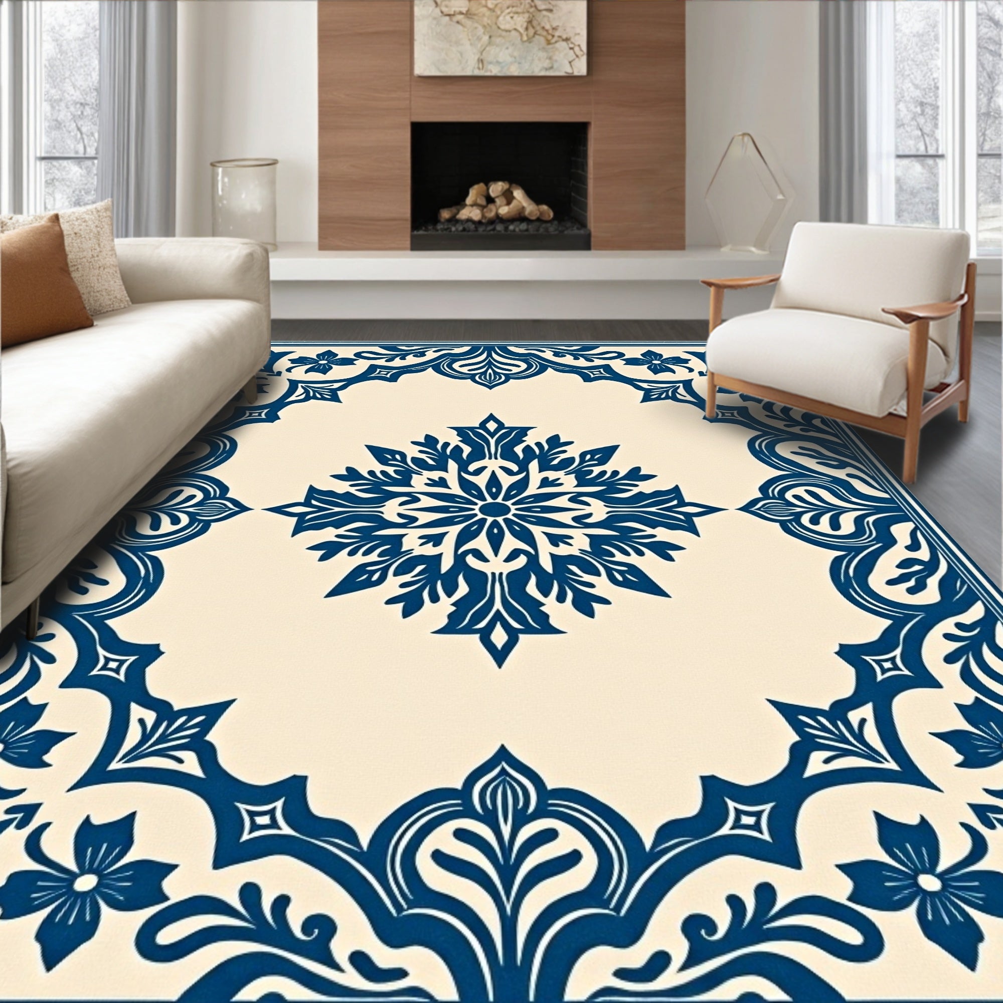 Navy Blue Ornate Floral Splendor Rug