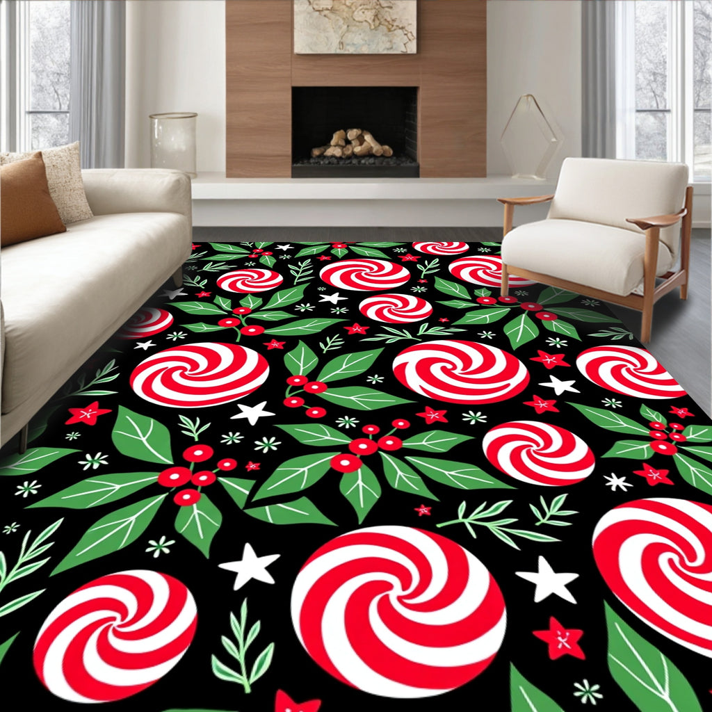 Festive Red White Peppermint Holly Rug