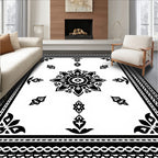 Classic Black White Medallion Border Rug