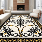 Ornate Black Gold Arabesque Floral Rug