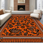 Bold Orange Black Leaf Scatter Rug