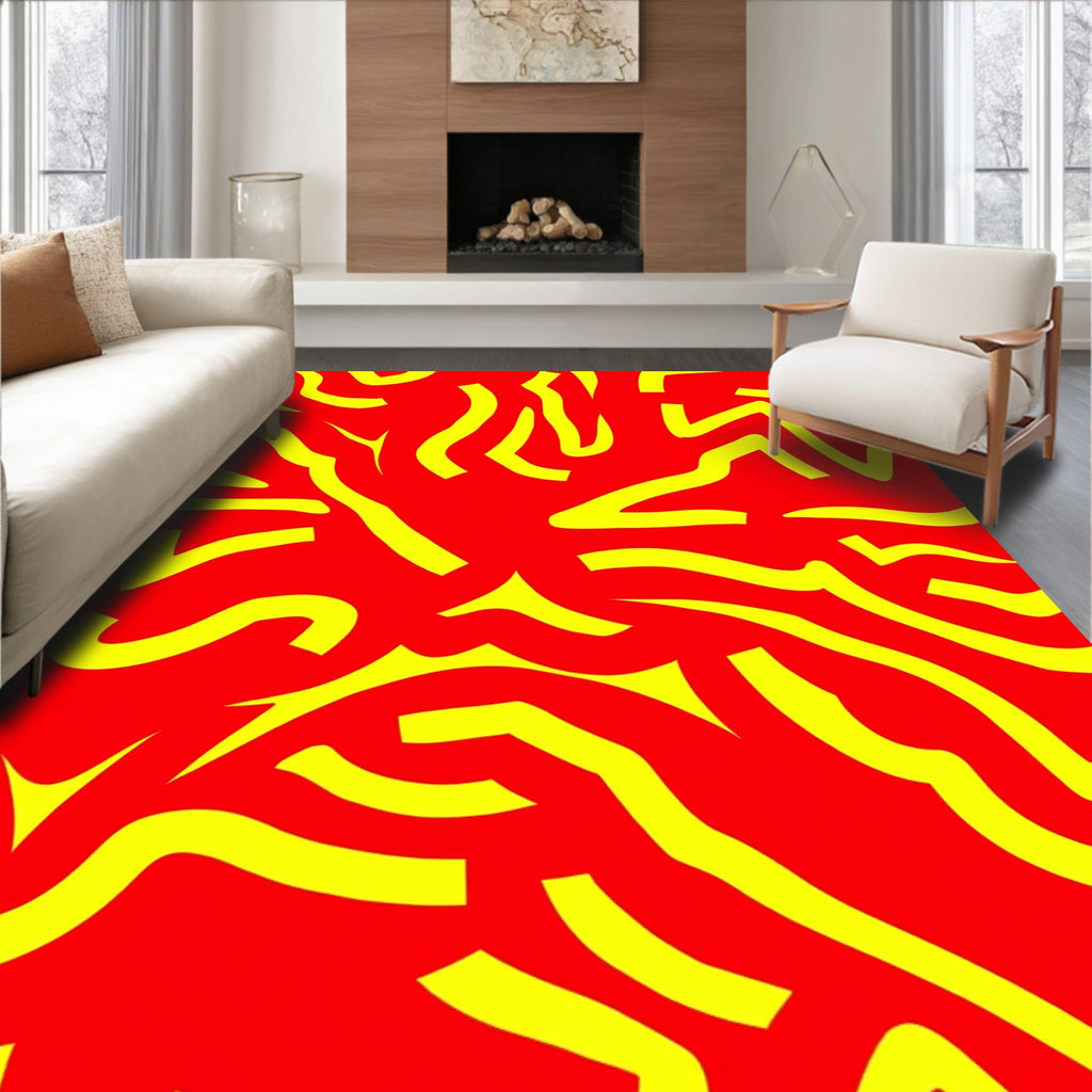 Bold Red Yellow Organic Swirl Rug