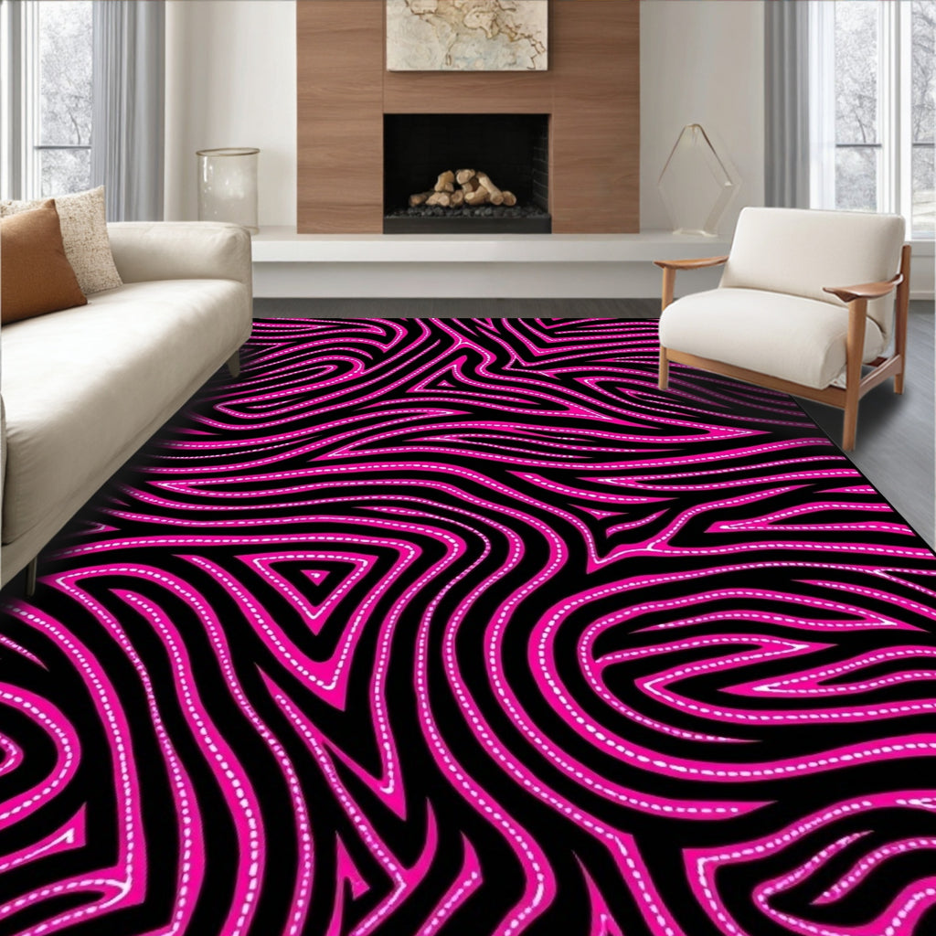 Hot Pink Swirled Stripe Abstraction Rug