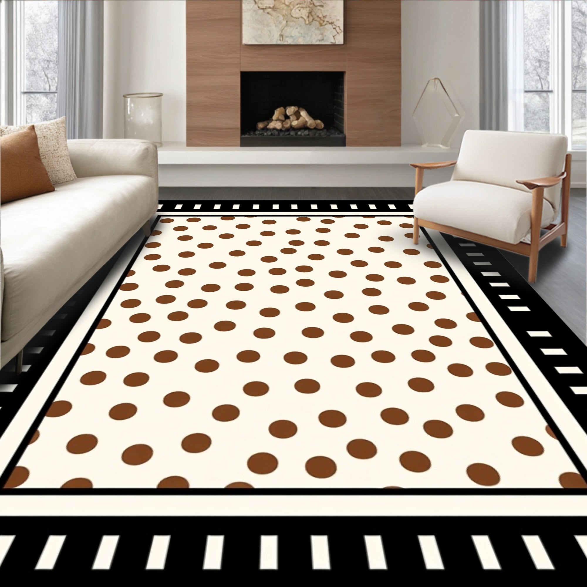 Bold Brown Polka Dot Bordered Rug