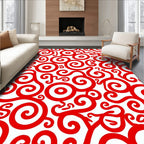 Crimson Coiled Curls Over White Rug