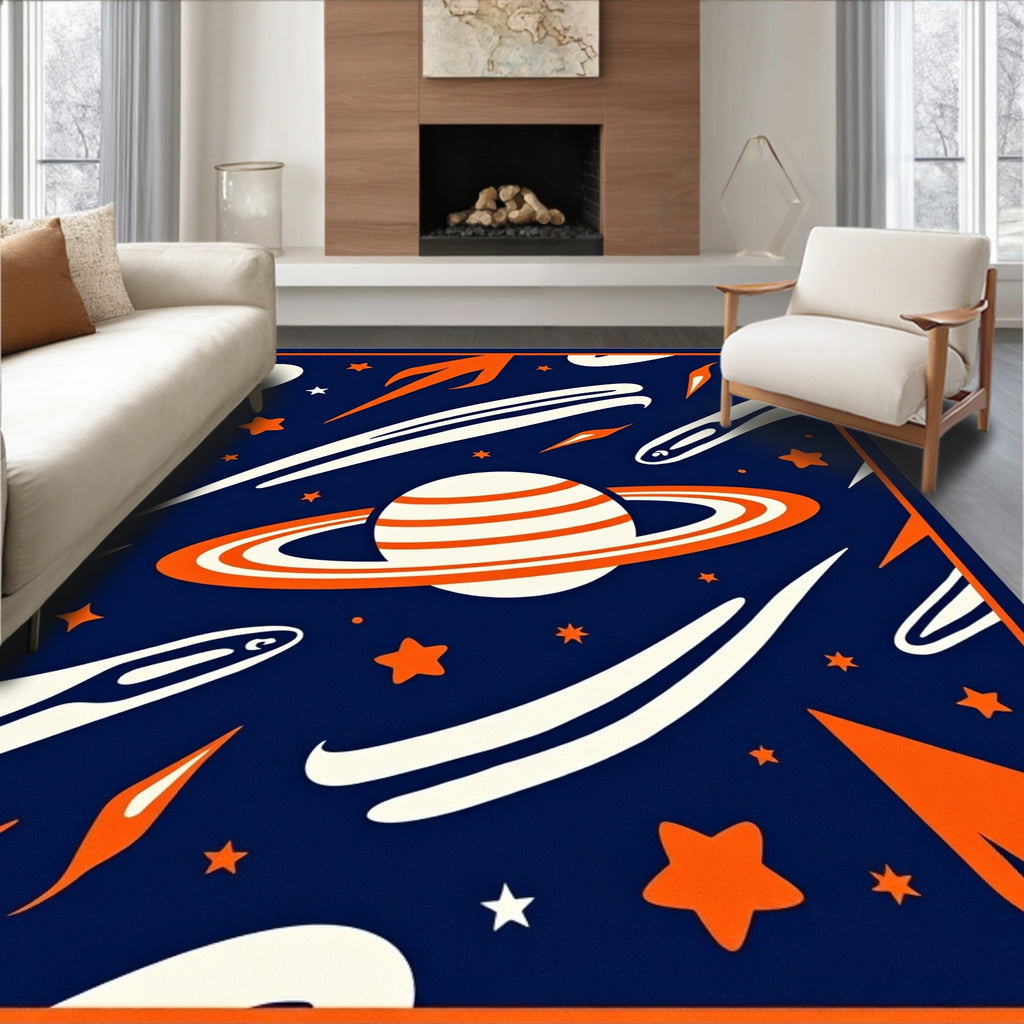Cosmic Orange Planet Swirl Rug