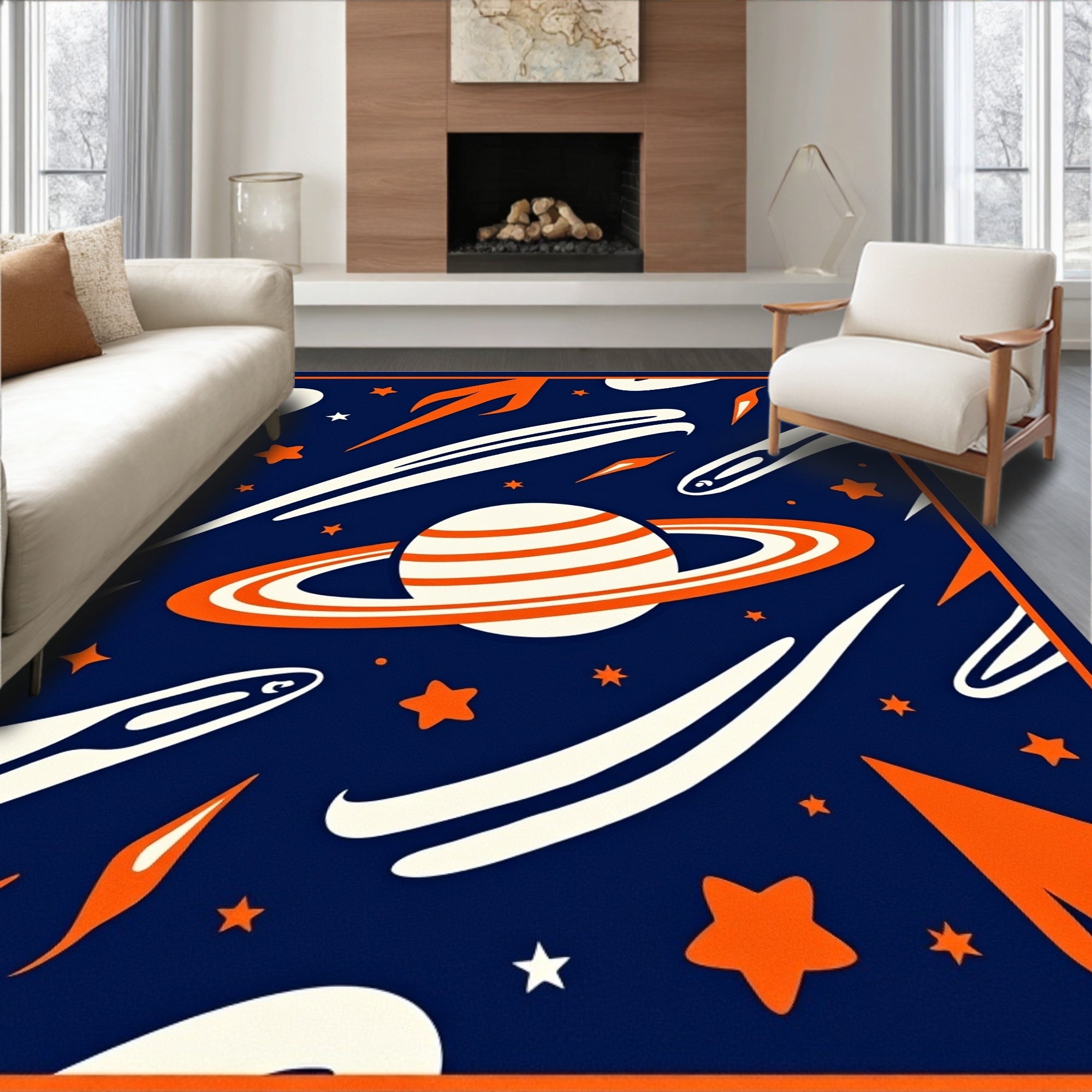 Cosmic Orange Planet Swirl Rug