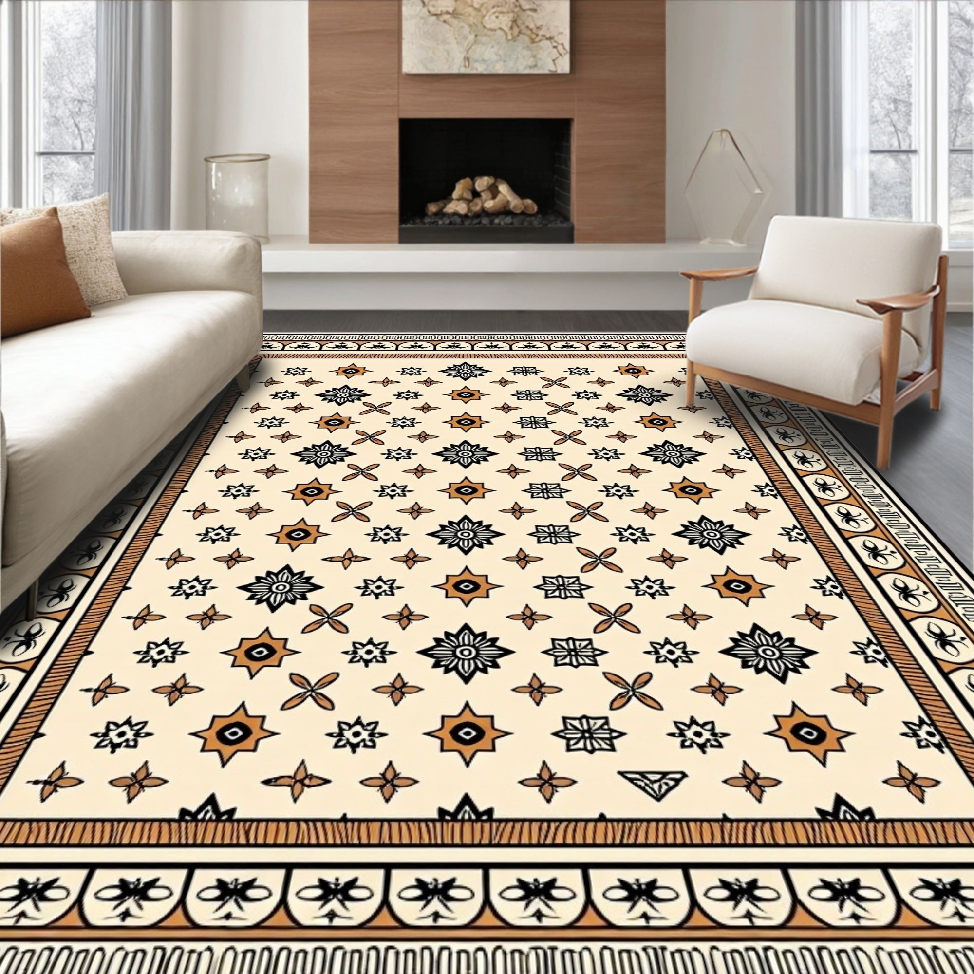 Geometric Starburst Medallion Ivory Rug
