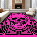Vibrant Pink Skull Abstract Border Rug