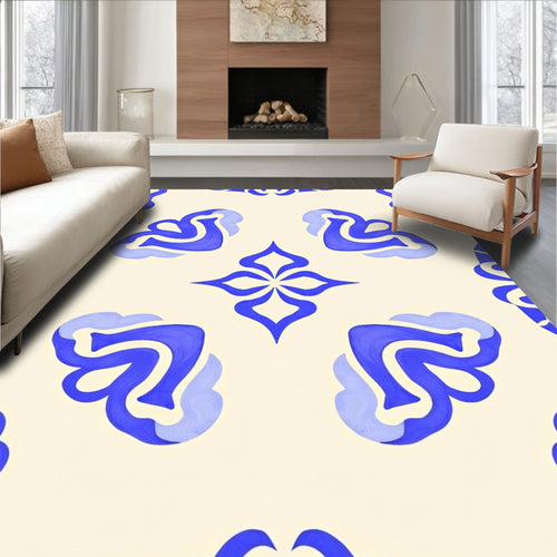 Abstract Blue Swirls on Cream Rug