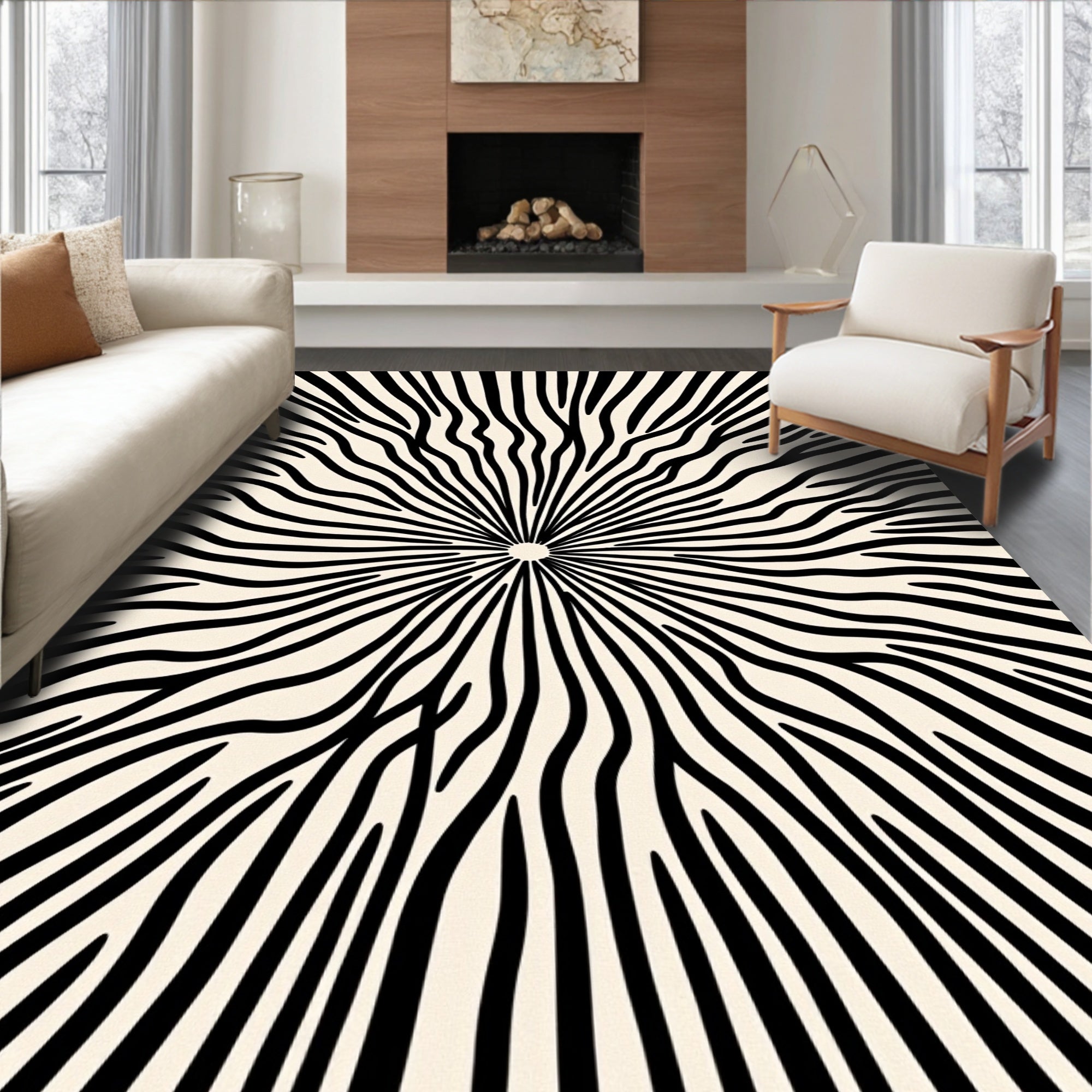 Radiating Black Organic Stripe Rug