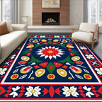Bold Navy Red Floral Medallion Rug
