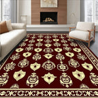 Maroon Cream Crest Medallion Border Rug