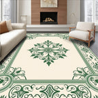 Elegant Green Floral Medallion Border Rug